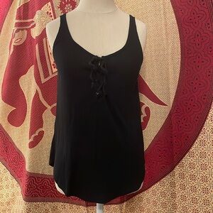 Abercrombie & Fitch Essentials ribbed tie front black tank top